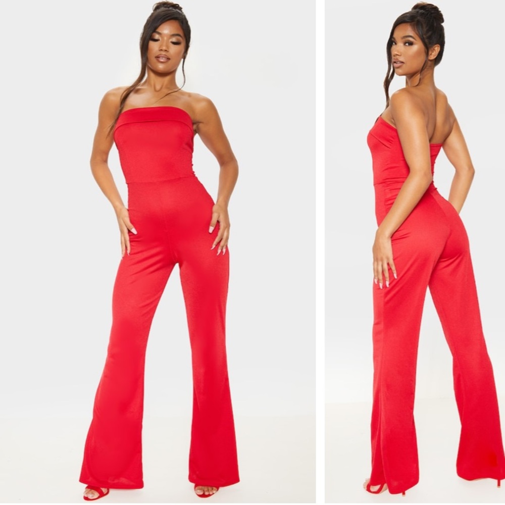 PLT Red Bandeau Fold Detail Jumpsuit